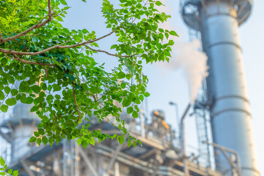 Green factory industry for good environment ozone air low carbon footprint production concept.