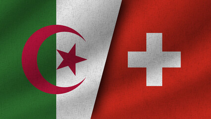 Switzerland and Algeria Realistic Two Flags Together, 3D Illustration