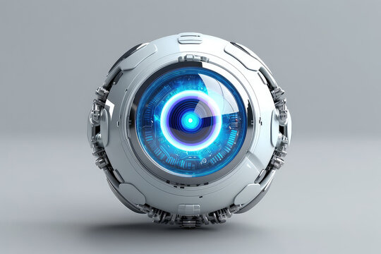 Robot or human eyeball close-up with blue pupil scanning an eye (ai generated)