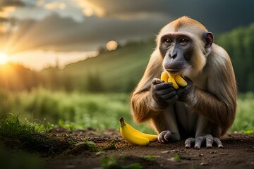 monkey with banana generative by AI tool