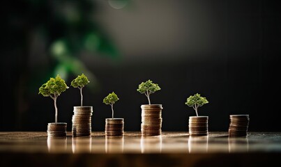 Minimalist coin stacks with growing graph and trees on background Creating using generative AI tools