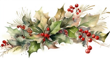 Watercolor christmas decoration blank space on isolated white background
