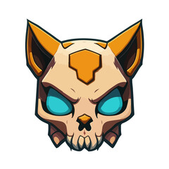 Cat combine with bone skull isolated on white