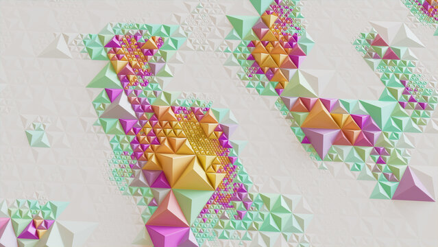 Vibrant Modern Surface with Tetrahedrons. Multicolored Polygonal 3d Texture.