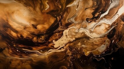 Abstrakter , dekorativer Hintergrund, beige-braun-goldene Alkoholtintenfarbe, reich verziert mit Goldfolie und Goldstaub, Generative AI - obrazy, fototapety, plakaty