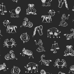 Zodiac signs vector seamless pattern.