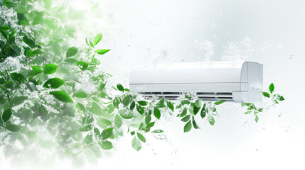 Conditioners, realistic air conditioning eqipment mockup. Working and blowing out cold, fresh flows through vents, cooling room air conditioner unit. AC installing, maintenance service