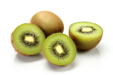 Fototapeta premium Kiwi fruit with cut in half isolated on white background. (ai generated)