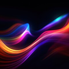 Naklejka premium Visualization of sound waves. Abstract futuristic background with colorful glowing neon moving high speed wave lines and bokeh lights. Data transfer concept. Fantastic wallpaper. Generative AI