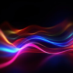 Naklejka premium Visualization of sound waves. Abstract futuristic background with colorful glowing neon moving high speed wave lines and bokeh lights. Data transfer concept. Fantastic wallpaper. Generative AI