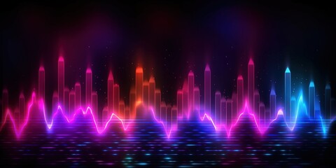 Visualization of sound waves. Abstract futuristic background with colorful glowing neon moving high speed wave lines and bokeh lights. Data transfer concept. Fantastic wallpaper. Generative AI