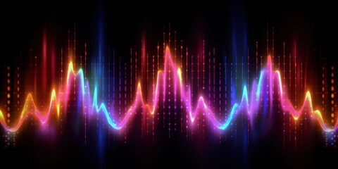 Visualization of sound waves. Abstract futuristic background with colorful glowing neon moving high speed wave lines and bokeh lights. Data transfer concept. Fantastic wallpaper. Generative AI