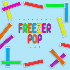 National Freezer Pop Day on July 8 with blue background, freezer pop and shadows vector. In the heat of summer, National Pop Freezer Day brings sweet relief!