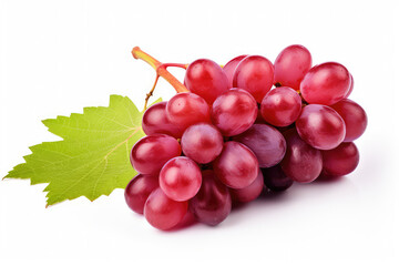 Fototapeta premium Red grape with leaves isolated on white background. (ai generated)