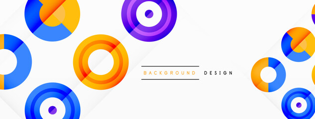 Eye-catching background of colorful circles of equal size arranged in abstract pattern. Circle boasts unique tone or hue, creating rainbow effect. Design has upbeat, contemporary feel
