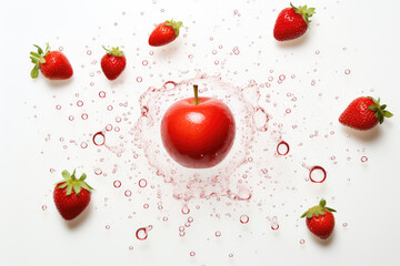 Apples of different colors in juice splash. Red pple fruits drink. Realistic beverage splashes (ai generated)
