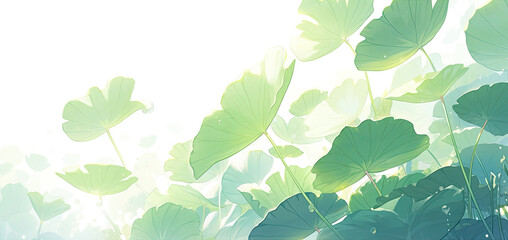 Huge leaves of lotus in the style of watercolor. Created with Generative AI technology. 