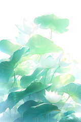 Fototapeta na wymiar Huge leaves of lotus in the style of watercolor. Created with Generative AI technology. 