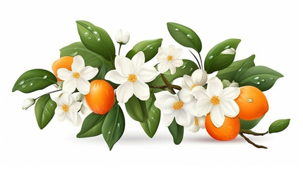 Orange blossoms on their own with a clipping path. Generative AI