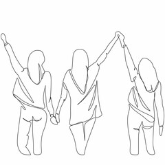One continuous single line of group of woman for friendship day isolated on white background.