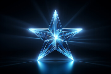 türkis cyan blauer Stern mit Lichteffekten auf dunklem Hintergrund. Querformat. Generative Ai.