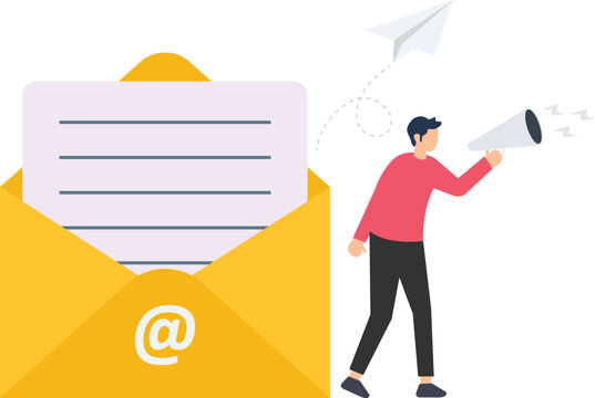 Email marketing, subscribe newsletter or sending online promotion to drive customers to website, communication and advertise, businessman with megaphone, Business Marketing

