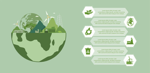 concept of green energy Mitigation of climate change in flat style vector icon illustration. green environment infographic design template for web banners - obrazy, fototapety, plakaty