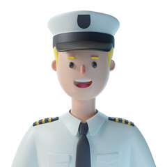 3d pilot cartoon character avatar isolated in 3d rendering