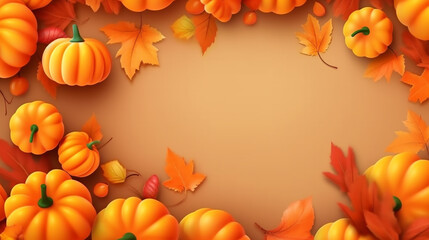Naklejka na ściany i meble Thanksgiving day banner festive background with real pumpkin. Generative AI