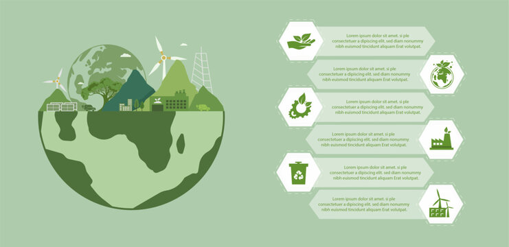 concept of green energy Mitigation of climate change in flat style vector icon illustration. green environment infographic design template for web banners