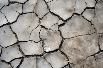 Intricate patterns and textures of a cracked concrete surface, showcasing the beauty and character of weathered urban landscapes. Generative AI.