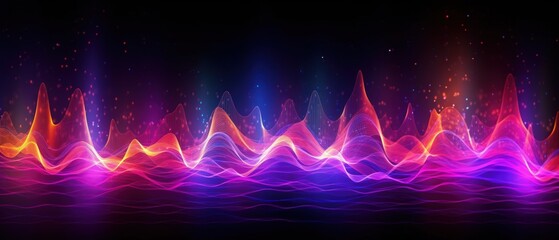 Visualization of sound waves. Abstract futuristic background with colorful glowing neon moving high speed wave lines and bokeh lights. Data transfer concept. Fantastic wallpaper. Generative AI