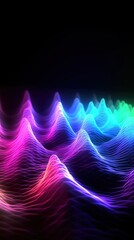 Visualization of sound waves. Abstract futuristic background with colorful glowing neon moving high speed wave lines and bokeh lights. Data transfer concept. Fantastic wallpaper. Generative AI