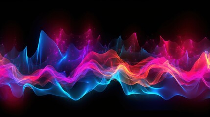 Visualization of sound waves. Abstract futuristic background with colorful glowing neon moving high speed wave lines and bokeh lights. Data transfer concept. Fantastic wallpaper. Generative AI