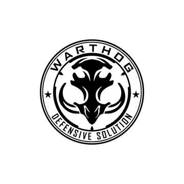 warthog Skull Head. warthog military black and white logo design template