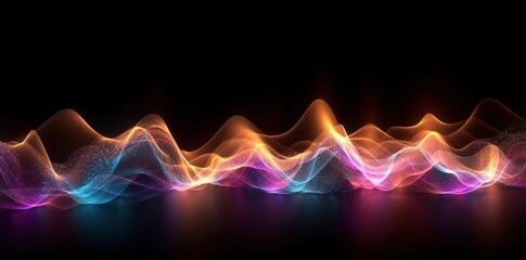 Visualization of sound waves. Abstract futuristic background with colorful glowing neon moving high speed wave lines and bokeh lights. Data transfer concept. Fantastic wallpaper. Generative AI