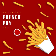 National French Fry Day on july 13 with maroon background, Frech fry and shadows vector. Is a great opportunity to take the time to sample some golden-brown potato slices.