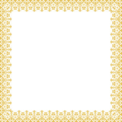 Classic vector vintage square golden frame with arabesques and orient elements. Abstract golden and white ornament with place for text. Vintage pattern