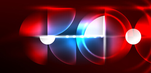Neon light glowing circles vector abstract background