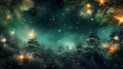 Obraz na płótnie Canvas Christmas background with fir branch and stars. 