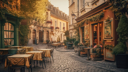 Fototapeta na wymiar Cozy street café scene in a charming European city