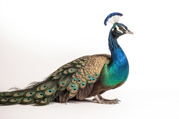 Fototapeta premium A colorful peacock on a white background