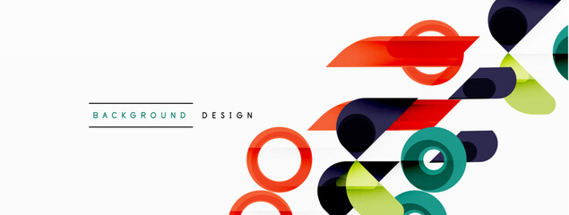 Fototapeta premium Colorful triangles and circles abstract background. Design for wallpaper, banner, background, landing page, wall art, invitation, prints, posters
