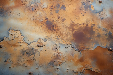Close-up of rusted or corroded metal surfaces with a gritty texture, creating a grunge aesthetic. Generative AI.
