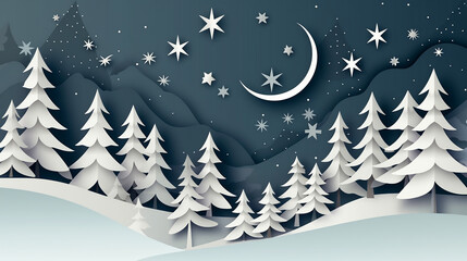 Winter Christmas background with cute paper fir tree. Generative AI