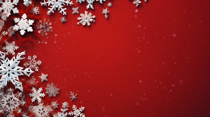 Winter Christmas red paper background with snowflakes. Generative AI