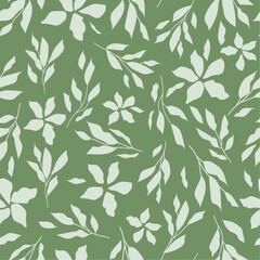 Abstract botanical background. Modern natural seamless texture. Monochrome floral print. Collage of leaves and flowers. Creative tropical pattern.
