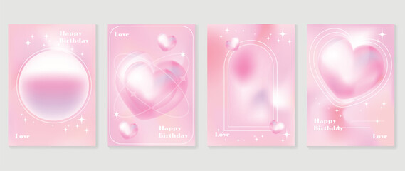 Idol lover posters set. Cute gradient holographic background vector with heart sparkle, star, frame, halftone. Y2k trendy wallpaper design for social media, cards, banner, flyer, brochure.