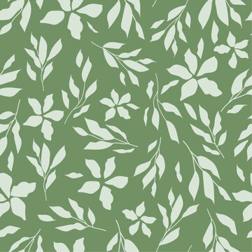 Abstract botanical background. Modern natural seamless texture. Monochrome floral print. Collage of leaves and flowers. Creative tropical pattern.