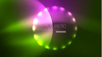 Neon glowing circles, magic energy space light concept, abstract background wallpaper design